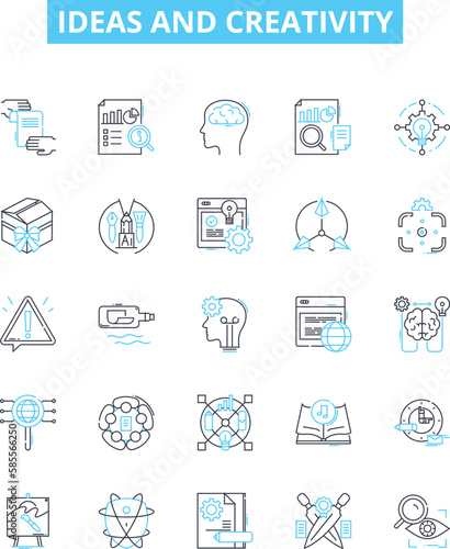Ideas and creativity vector line icons set. Ideas, Creativity, Innovation, Brainstorming, Imagination, Conceptualization, Vision illustration outline concept symbols and signs