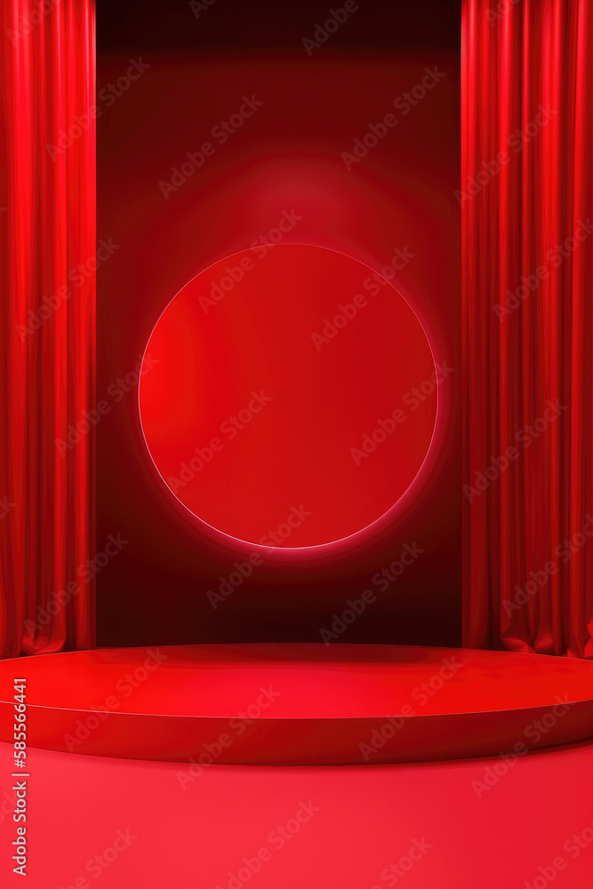 Red podium color 3D background with geometric shapes for product presentation minimal style, stage, red background. Red podium color 3D background with geometric shapes for product presentation minimal style, stage, red background.