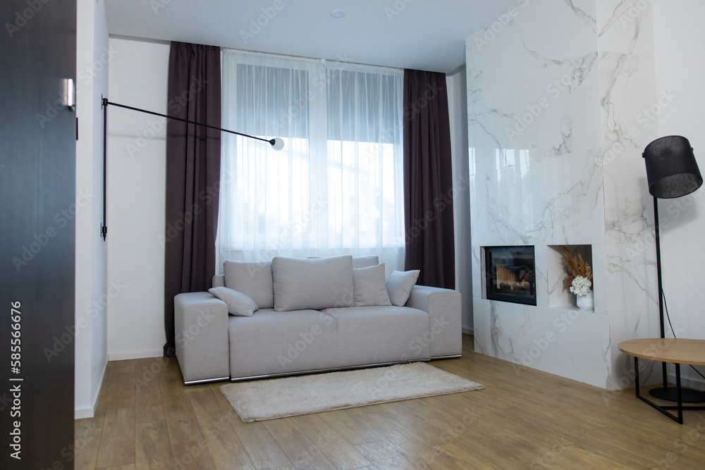 Fototapeta premium Modern home interior with comfortable furniture and lighting fixtures