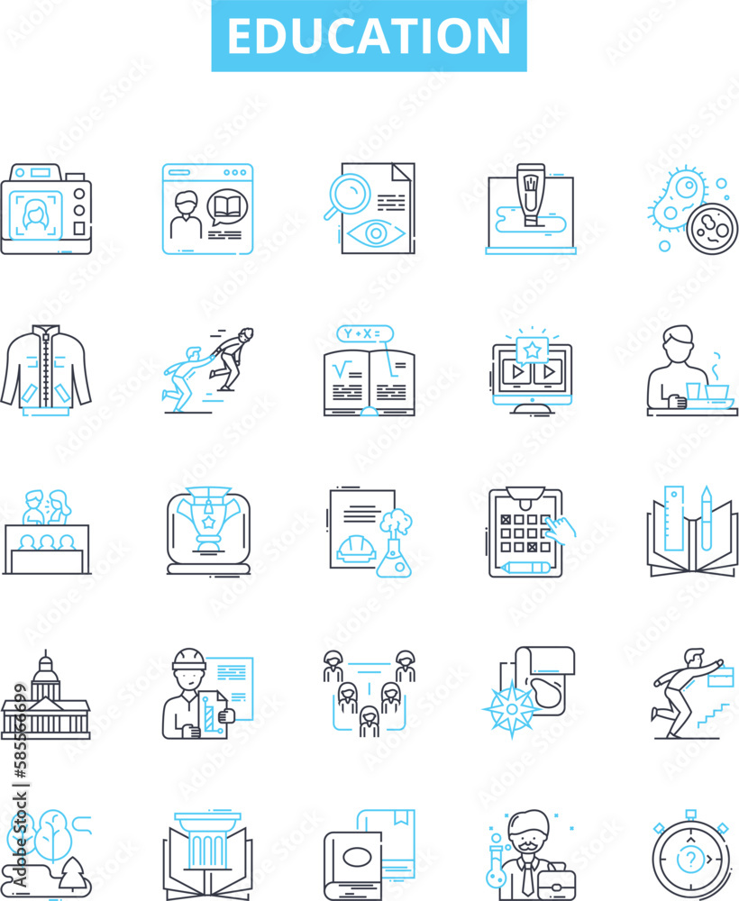 Education vector line icons set. School, Learning, College, Institute, Study, Knowledge, Skill illustration outline concept symbols and signs Education vector line icons set. School, Learning, College, Institute, Study, Knowledge, Skill illustration outline concept symbols and signs