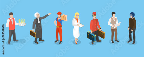 3D Isometric Flat Vector Set of Professions, Specialists in Uniform