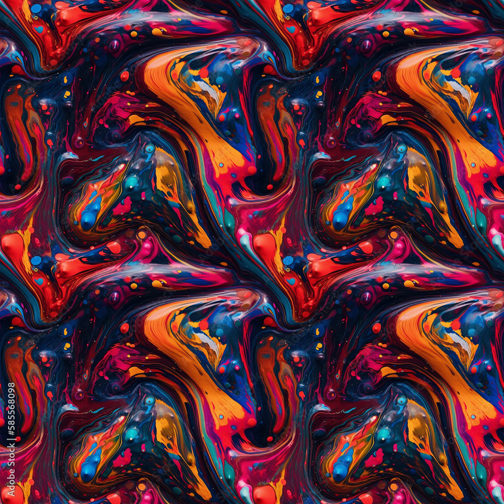 Fototapeta premium Seamless pattern of purple gradient liquid oil paints. Generative AI.