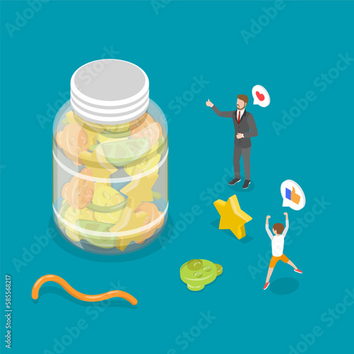 3D Isometric Flat Vector Conceptual Illustration of Jelly Vitamins, Sweet Candies of Different Shape