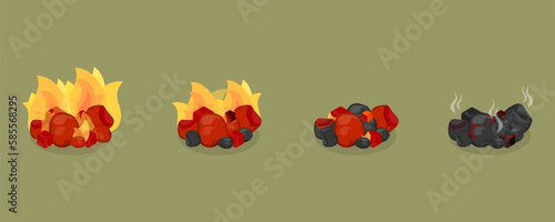 3D Isometric Flat Vector Set of Burning Charcoals, Glowing Coals