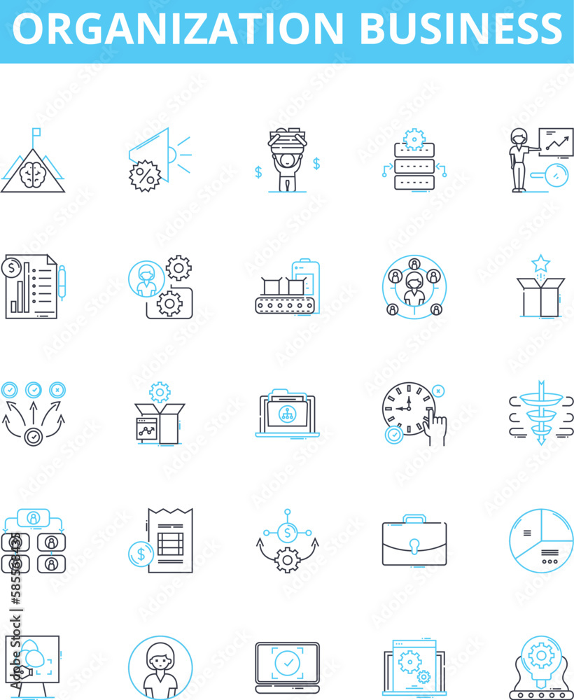 Organization business vector line icons set. Company, Management, Business, Profit, Structure, Operation, Process illustration outline concept symbols and signs