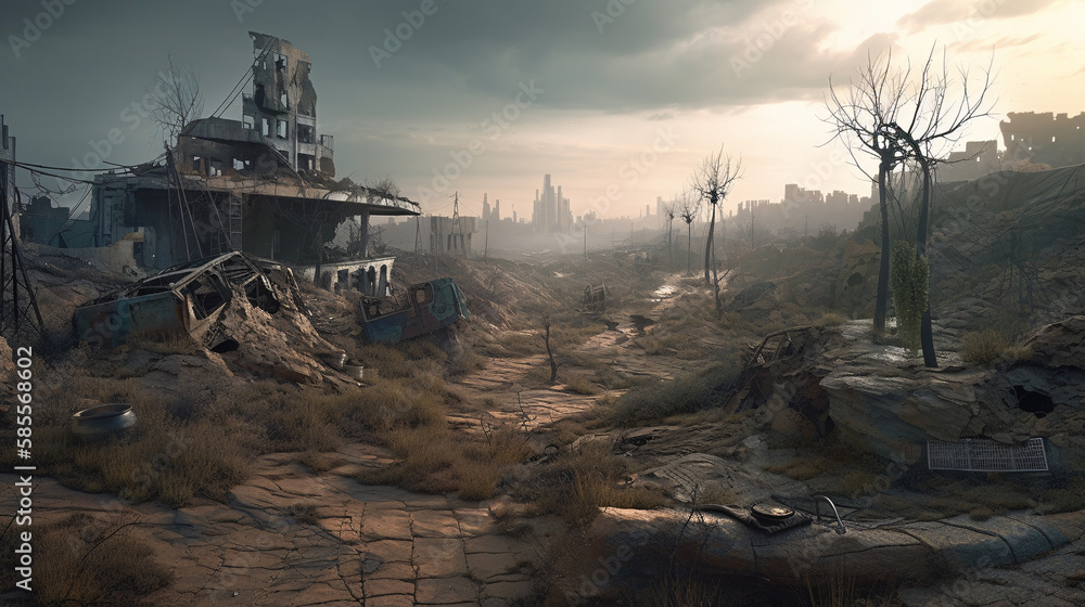 Ruin town on desert generative ai Ruin town on desert generative ai