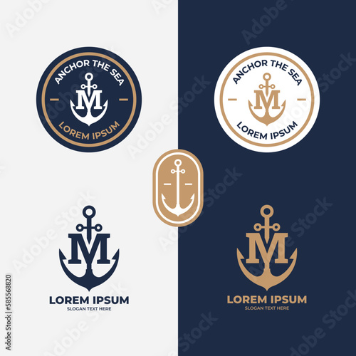 Anchor logo concept, marine retro emblems with anchor, Anchor icon, Line anchor shield luxury logotype