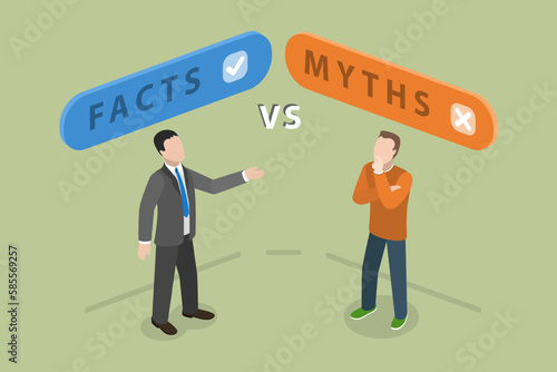 3D Isometric Flat Vector Conceptual Illustration of Fact Vs Myth, Fact-checking or Comparing Evidences
