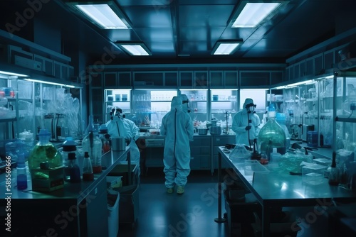 In a Secure High Level Laboratory Scientists in a Coverall Conducting a Research Generative AI 