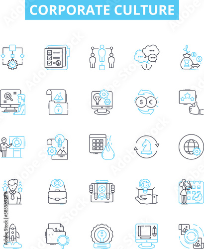 Corporate culture vector line icons set. Business, Professionalism, Respect, Quality, Empowerment, Integrity, Communication illustration outline concept symbols and signs