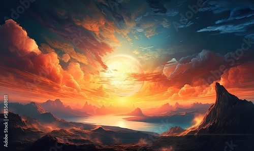 Celestial World concept  Sunset  sunrise with clouds  generative AI