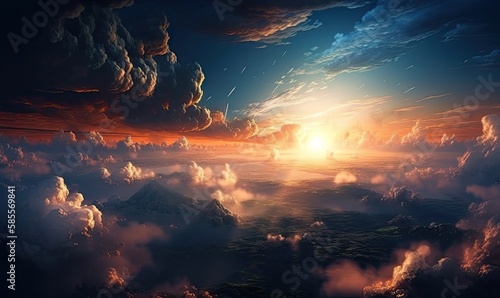 Celestial World concept, Sunset, sunrise with clouds, generative AI