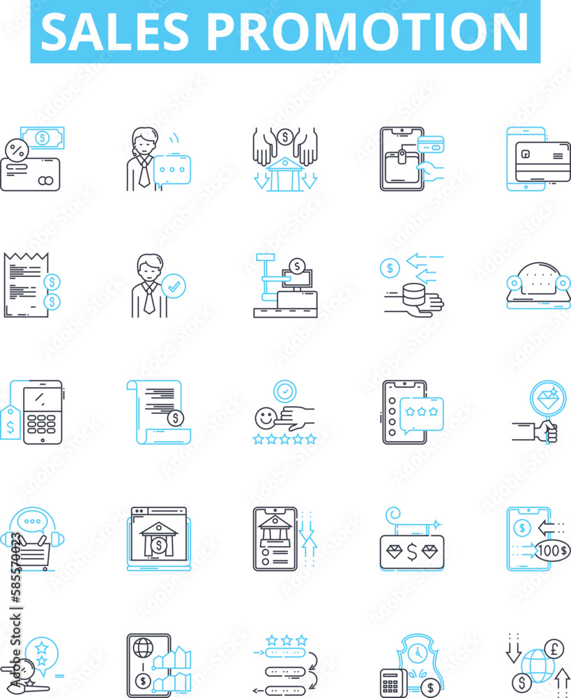 Sales promotion vector line icons set. Discounts, Deals, Offers, Coupons, Giveaways, Samples, Freebies illustration outline concept symbols and signs Sales promotion vector line icons set. Discounts, Deals, Offers, Coupons, Giveaways, Samples, Freebies illustration outline concept symbols and signs