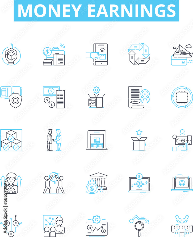 Money earnings vector line icons set. Income, Salary, Profits, Returns, Gains, Earnings, Yields illustration outline concept symbols and signs Money earnings vector line icons set. Income, Salary, Profits, Returns, Gains, Earnings, Yields illustration outline concept symbols and signs