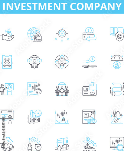 Investment company vector line icons set. Investment, Company, Finance, Fund, Stocks, Wealth, Adviser illustration outline concept symbols and signs