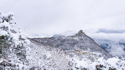 Tableau sur toile Image of the Ancient/ Abbey of San Michele built on Mount Pirchiriano located at the entrance of the Susa Valley, around the years between 983 and 987 A