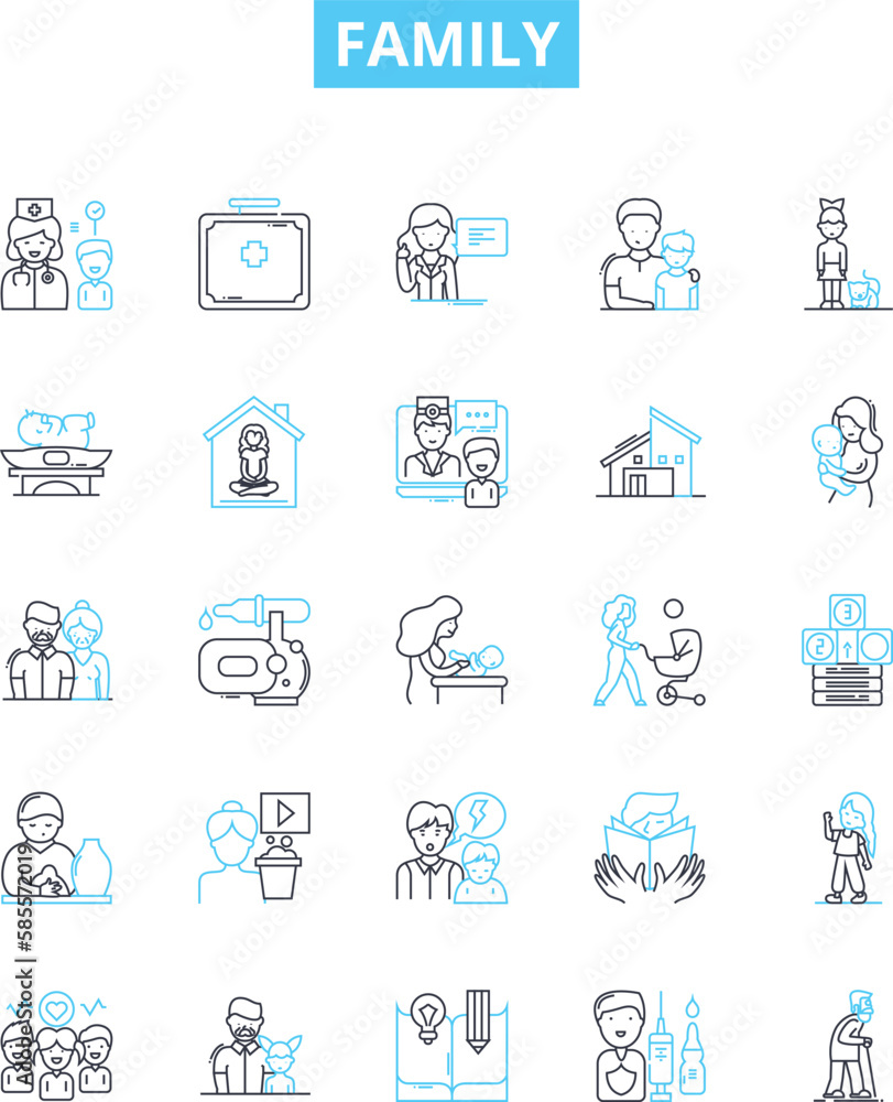 Family vector line icons set. kinship, relatives, clan, folks, lineage, descendants, progeny illustration outline concept symbols and signs Family vector line icons set. kinship, relatives, clan, folks, lineage, descendants, progeny illustration outline concept symbols and signs