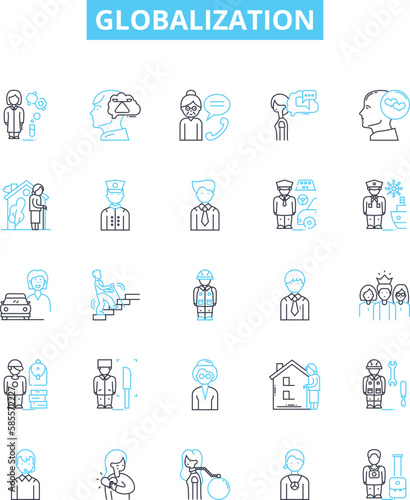 Globalization vector line icons set. globalization, internationalization, integration, unification, connectivity, interconnectivity, transnationalism illustration outline concept symbols and signs