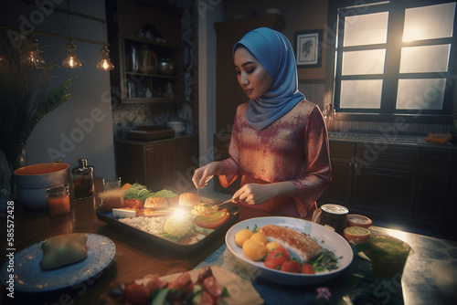 a woman preparing ramadan iftar meal  generative ai