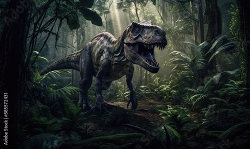 Tyrannosaur rex in the jungle, generative AI © Enigma