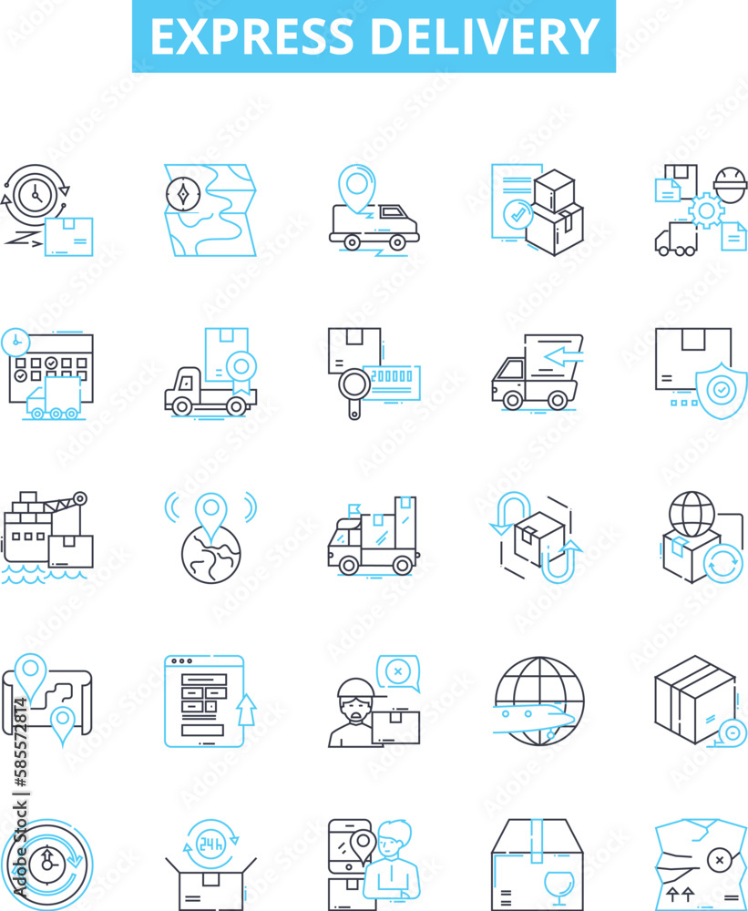 Express delivery vector line icons set. Express, Delivery, Rush, Quick, Speed, Dispatch, Mail illustration outline concept symbols and signs Express delivery vector line icons set. Express, Delivery, Rush, Quick, Speed, Dispatch, Mail illustration outline concept symbols and signs