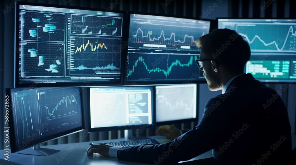 Data analysts looking at monitors, technology, remote work, data scientist, futuristic Data analysts looking at monitors, technology, remote work, data scientist, futuristic