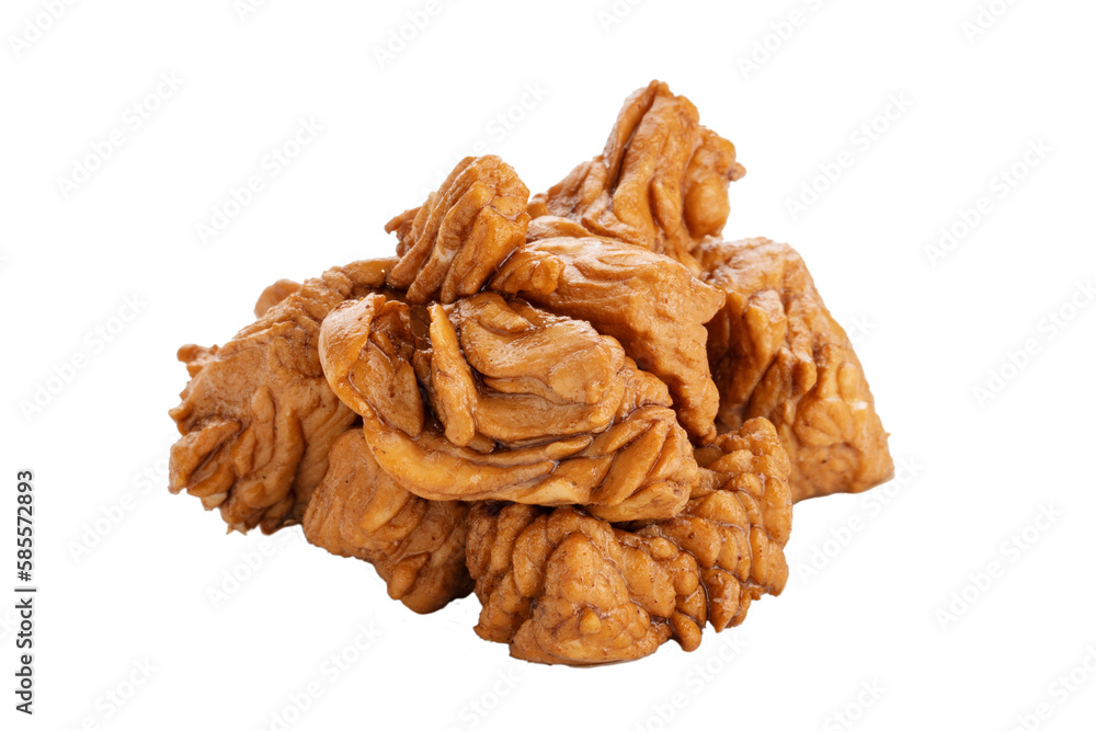 Pieces of cooked marinated pork are insulated with a non-white background. Pieces of cooked marinated pork are insulated with a non-white background.