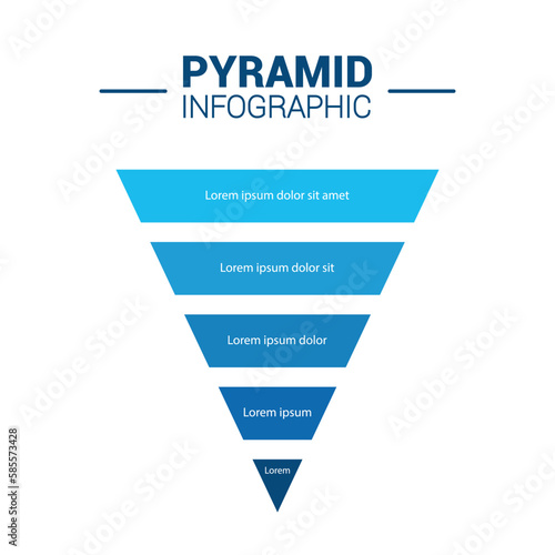 Pyramid Infographic, funnel pyramid business infographic with 5 charts. Template can be edited, recolored, editable. EPS Vector	