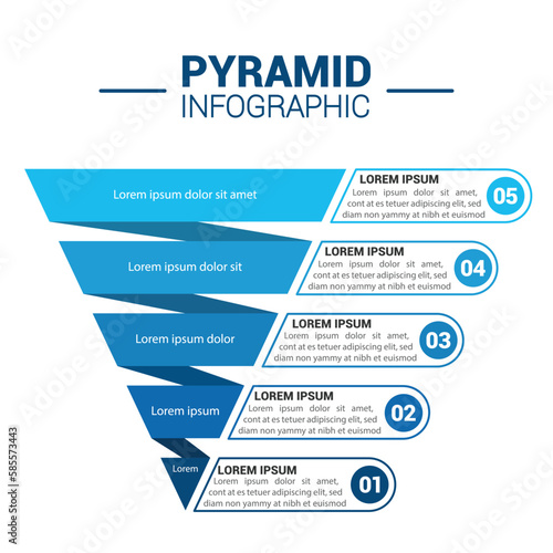 Pyramid Infographic, funnel pyramid business infographic with 5 charts. Template can be edited, recolored, editable. EPS Vector	