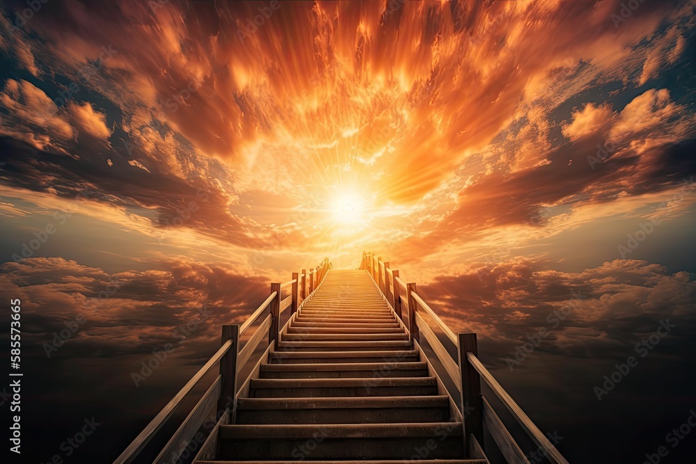 Fototapeta premium Stairs leading to the gates of heaven. High quality generative AI