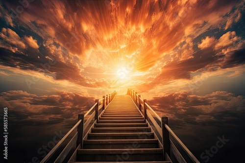 Stairs leading to the gates of heaven. High quality generative AI