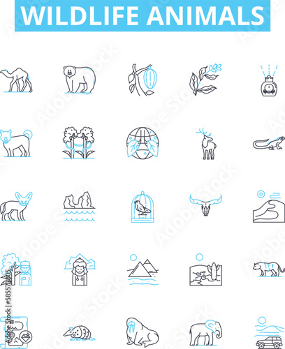 Wildlife animals vector line icons set. Animals, Wildlife, Fauna, Mammals, Birds, Reptiles, Fish illustration outline concept symbols and signs