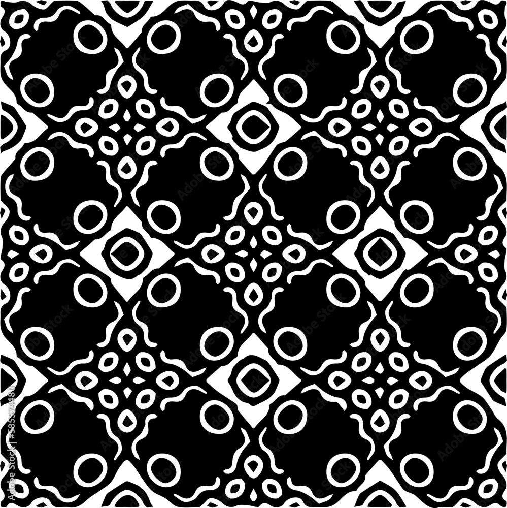 Grunge background with abstract shapes. Black and white texture. Seamless monochrome repeating pattern  for decor, fabric, cloth.