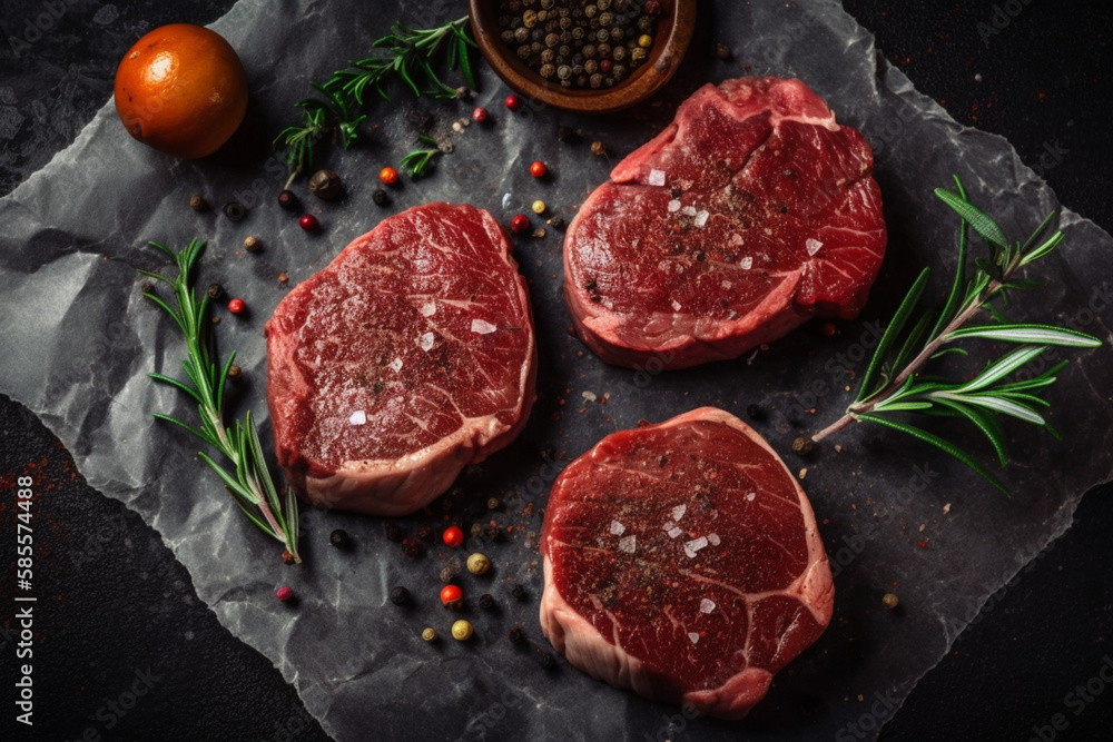 raw beef steaks on stone background  Generative AI