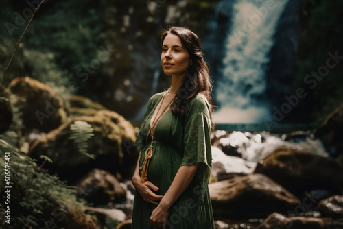 photo of pregnant woman in nature, generative ai