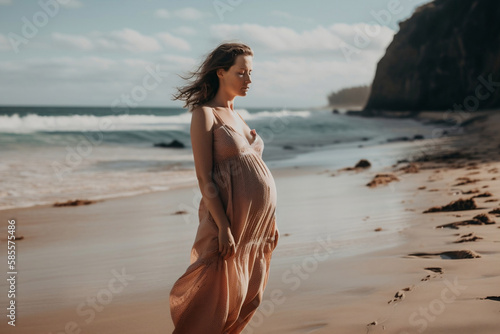 photo of pregnant woman in nature  generative ai