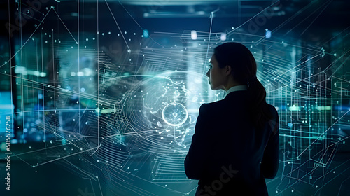 Futuristic business world with cutting-edge technology that revolutionizes communication, data management, and security © FutureFocus
