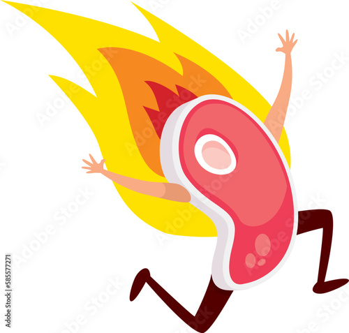 Meat beef fleeing on fire