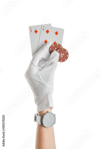 Woman with wristwatch, poke...