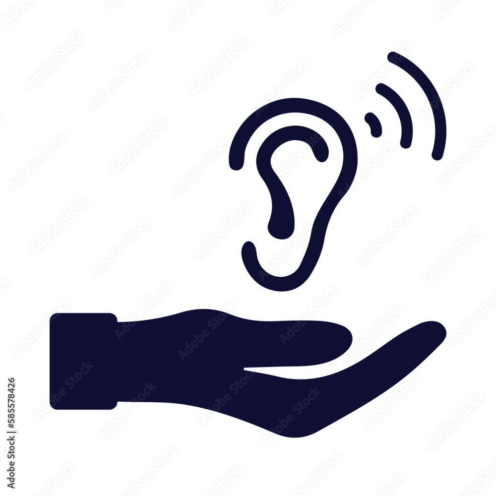 Obraz premium Ear, audiology, hand, care, ear care icon