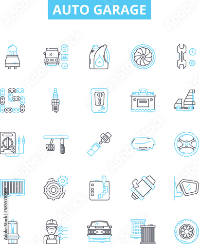 Auto garage vector line icons set. Auto, Garage, Repair, Service, Tune-up, Oil, Change illustration outline concept symbols and signs