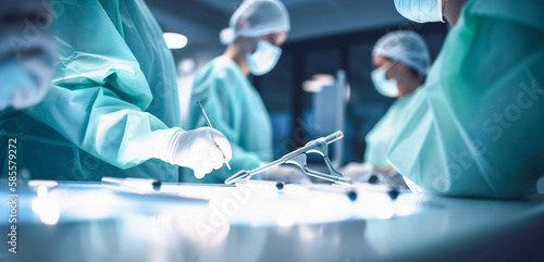 Operating Room, Assistant Hands out Instruments to Surgeons During Operation. Surgeons Perform Operation. Professional Medical Doctors Performing Surgery.