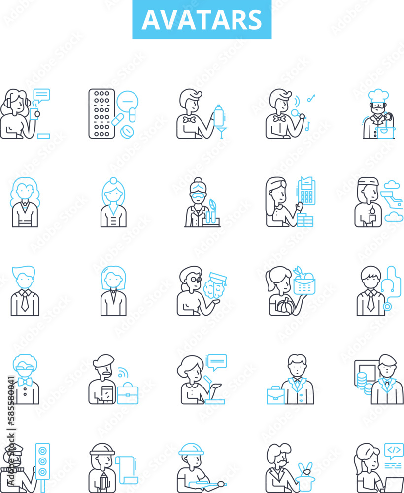 Avatars vector line icons set. Personas, Characters, Forms, Idols, Avatars, Representations, Embodiments illustration outline concept symbols and signs
