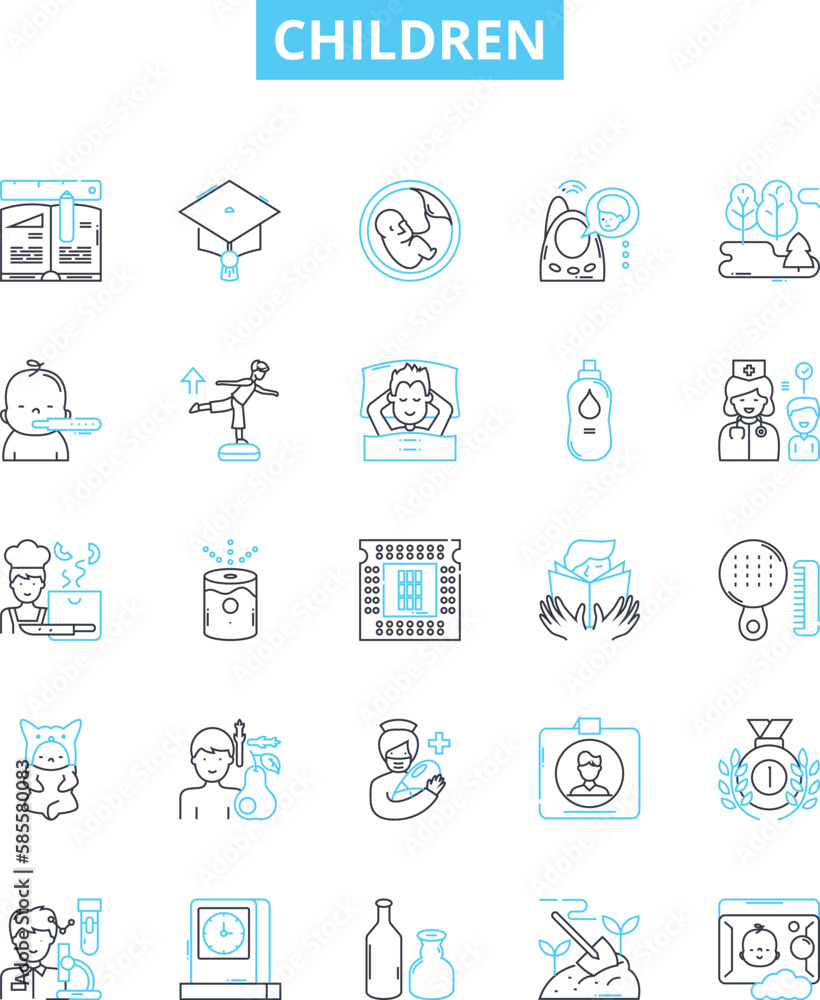 Children vector line icons set. Kids, Infants, Toddlers, Juveniles, Minors, Youths, Preteens illustration outline concept symbols and signs Children vector line icons set. Kids, Infants, Toddlers, Juveniles, Minors, Youths, Preteens illustration outline concept symbols and signs