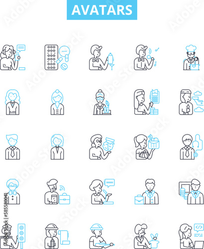 Avatars vector line icons set. Personas, Characters, Forms, Idols, Avatars, Representations, Embodiments illustration outline concept symbols and signs photo