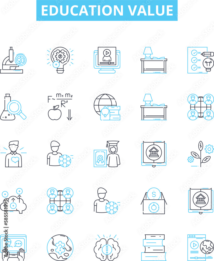 Education value vector line icons set. seperationLearning, Knowledge, Instruction, Understanding, Skills, Wisdom, Awareness illustration outline concept symbols and signs