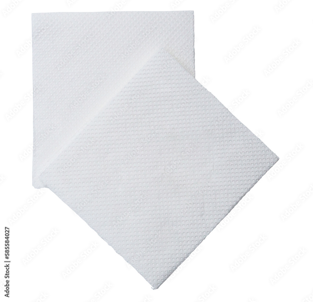 Two folded pieces of white tissue paper or napkin in stack tidily prepared for use in toilet or restroom isolated on white background with clipping path in png format Two folded pieces of white tissue paper or napkin in stack tidily prepared for use in toilet or restroom isolated on white background with clipping path in png format