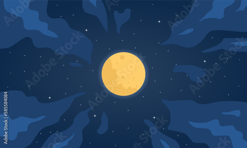 Vector night sky clouds. Moonlight. Background design. Flat style