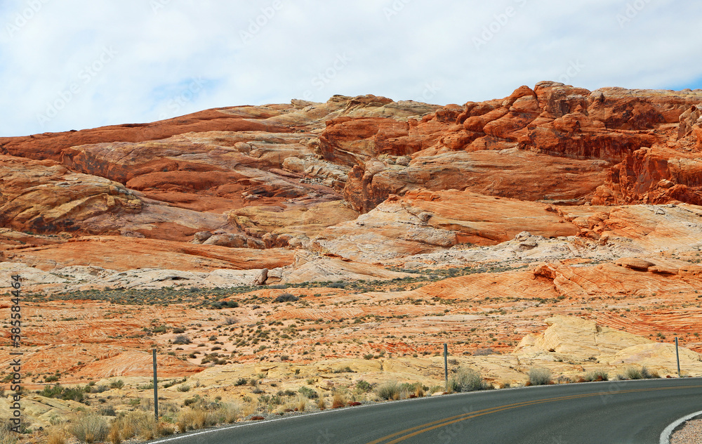 The road and Rainbow Vista - Valley of Fire State Park, Nevada