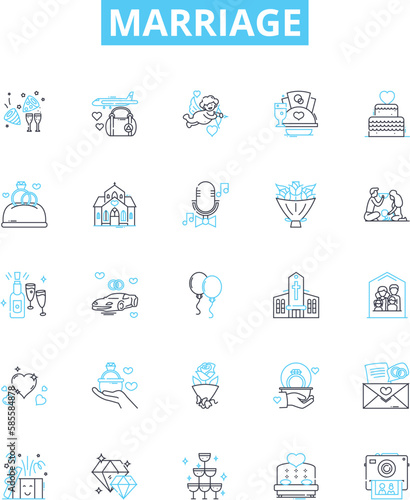 Marriage vector line icons set. Marriage, Wedlock, Union, Nuptials, Matrimony, Bond, Pledge illustration outline concept symbols and signs
